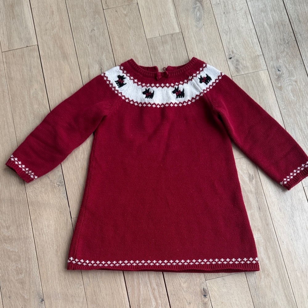 Gymboree Red Knit Sweater dress with White and Black dog Details